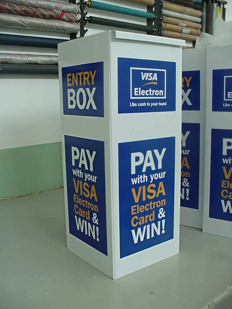 Custom lockable competition entry box with UV-printed campaign branding — tamper-resistant for mall activations, South Africa.