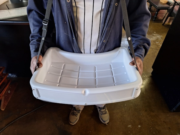 Promoter wearing standard white promotional neck tray