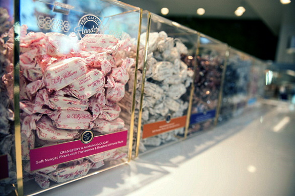 Branded countertop sweet box display with UV print — custom acrylic merchandising stand manufacturing Johannesburg