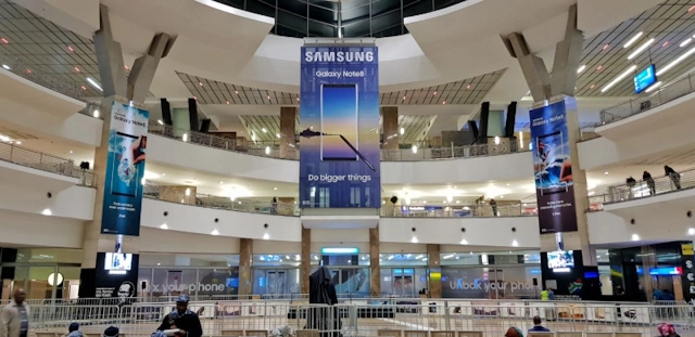 freestanding acrylic promo display at airport activation