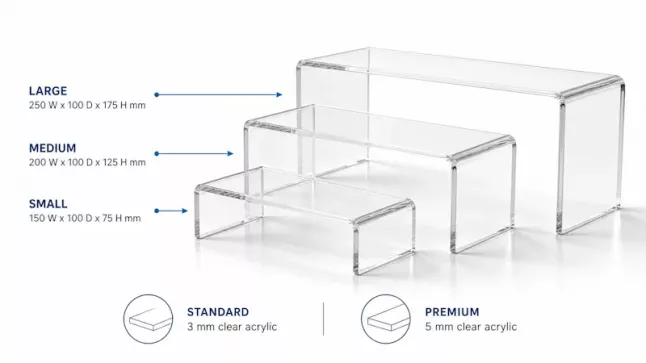 Standard and premium acrylic risers custom display fabrication manufacturing South Africa Johannesburg for retail cosmetics electronics